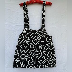 SHEIN black and white print jumper shorts with suspender straps